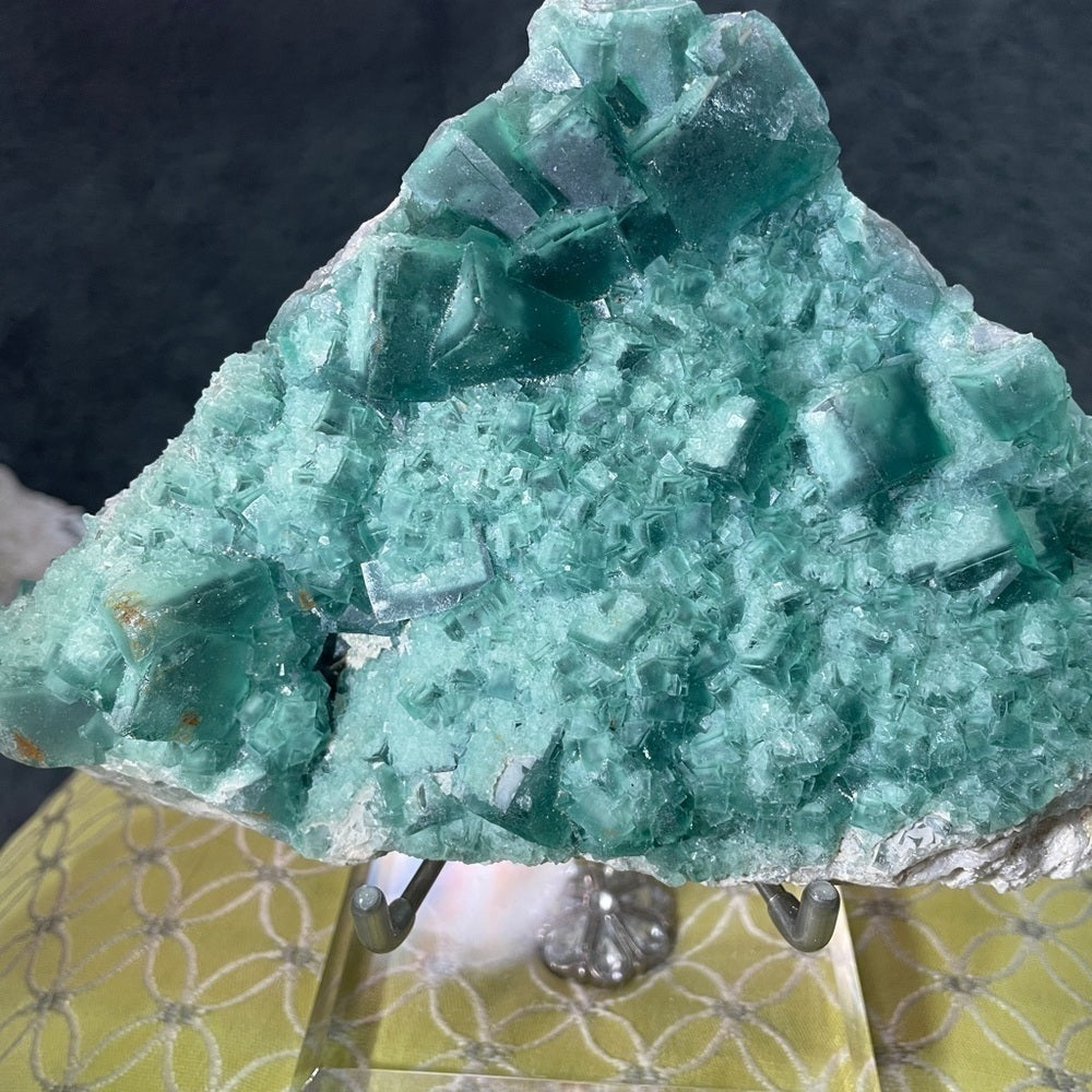 6”x3”- 3 shades green fluorite- glass like transparency large/small cubic form