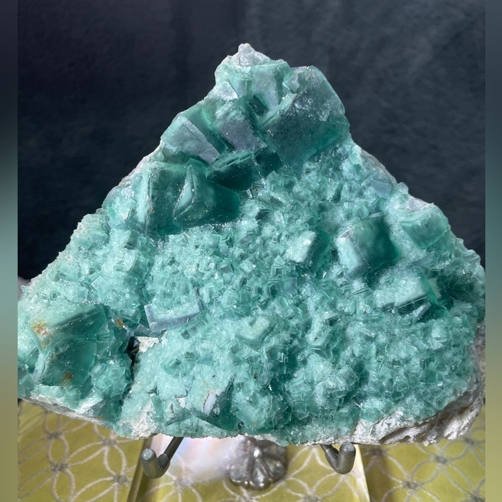 6”x3”- 3 shades green fluorite- glass like transparency large/small cubic form