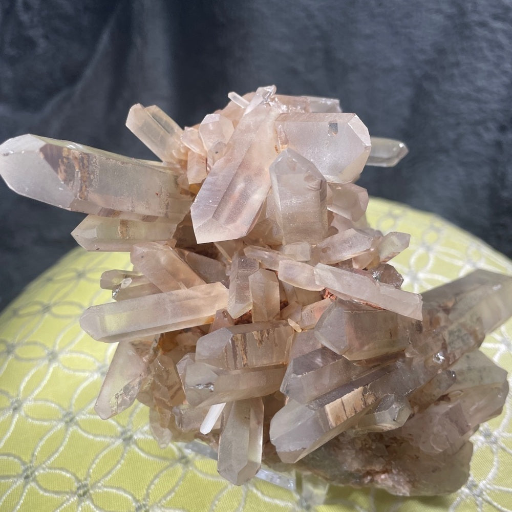 Raw clear quartz PINK cluster- RARE- dozens perfect points 6” cluster-