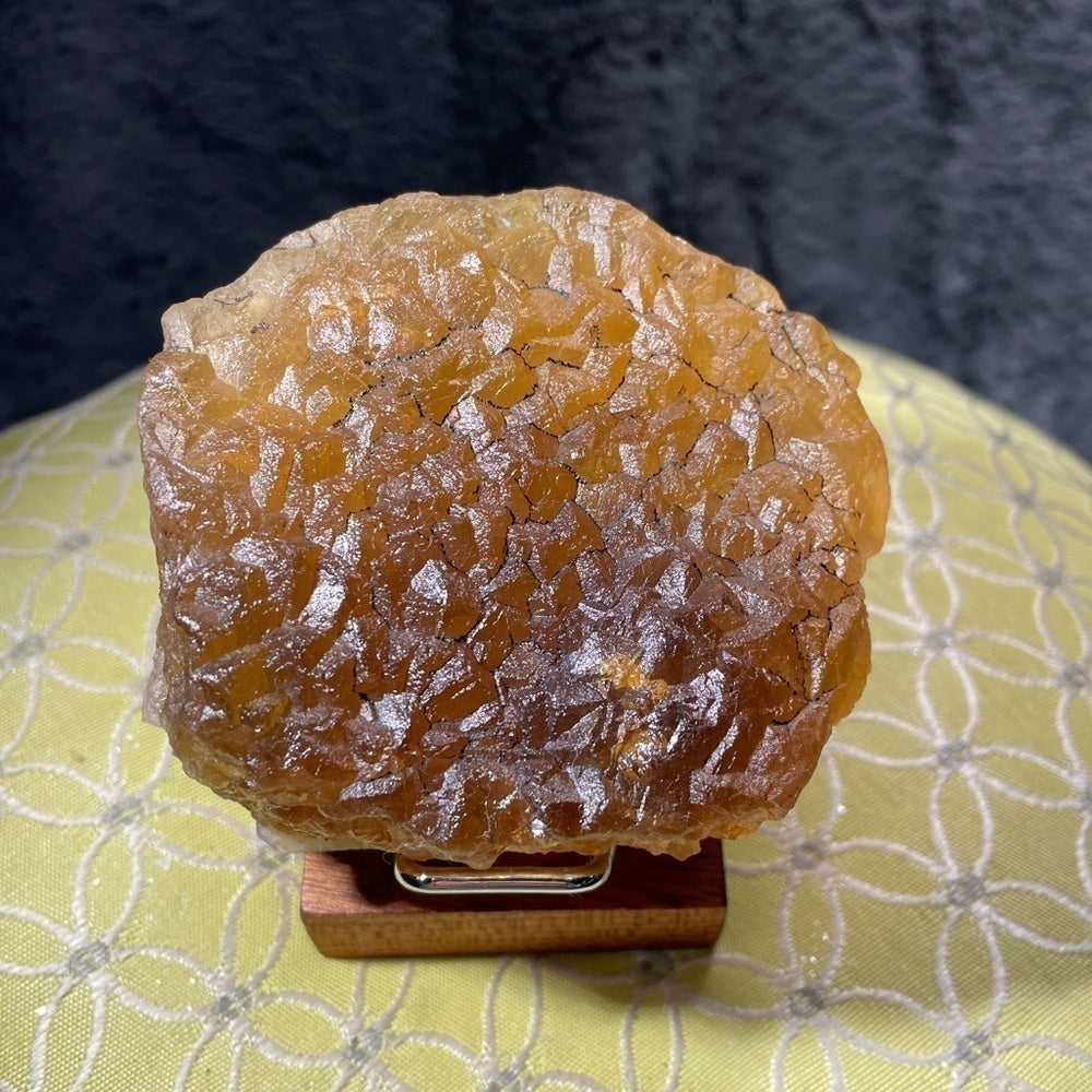 YELLOW FLUORITE- Raw natural crystal cluster STRONG PURPLE UV HARD 3”x3”