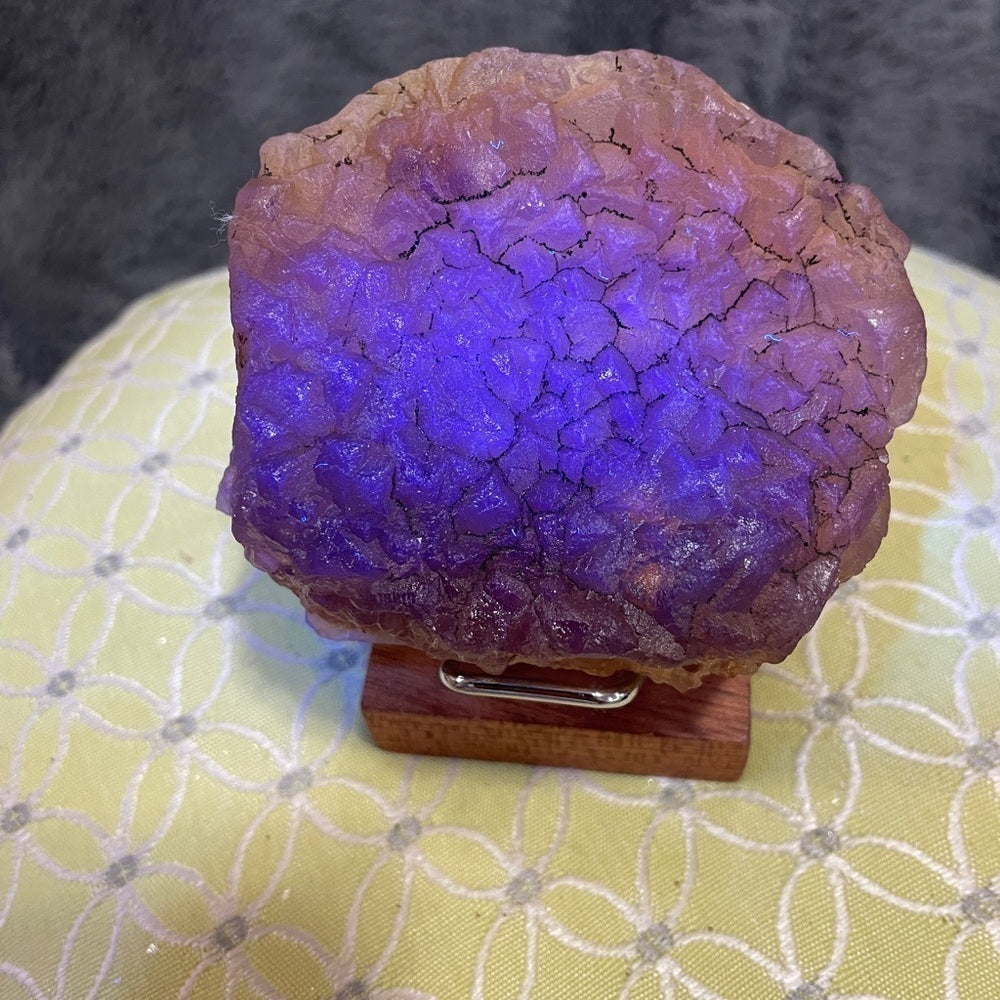 YELLOW FLUORITE- Raw natural crystal cluster STRONG PURPLE UV HARD 3”x3”