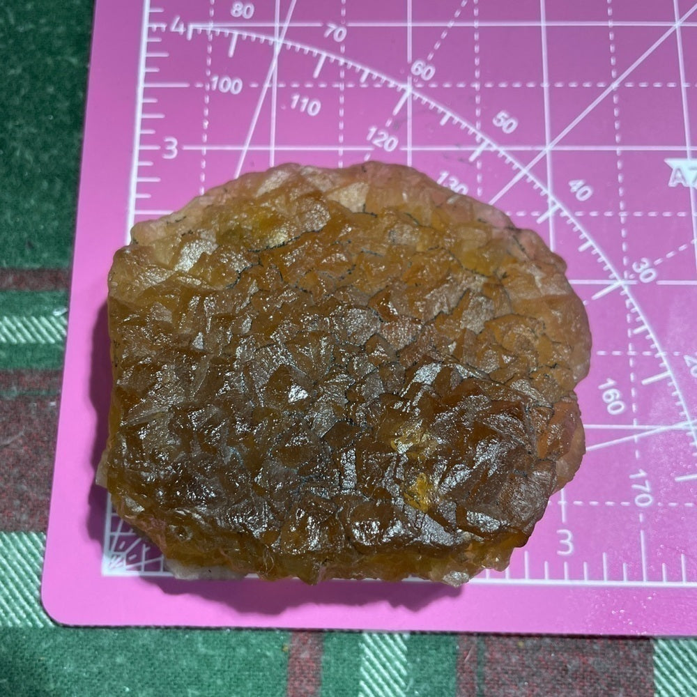 YELLOW FLUORITE- Raw natural crystal cluster STRONG PURPLE UV HARD 3”x3”