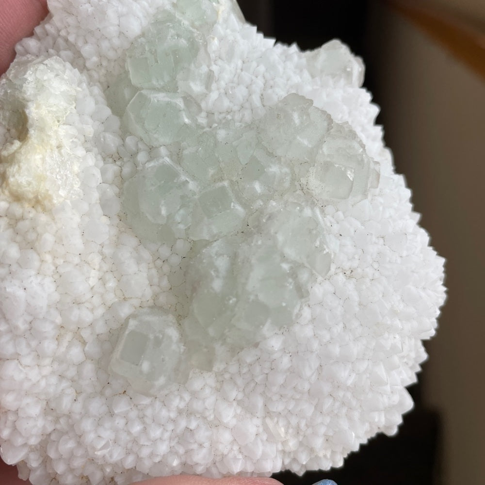 RAW CRYSTAL CLUSTER - GREEN FLUORITE sugar calcite with- STRONG-purple UV 4”x3”