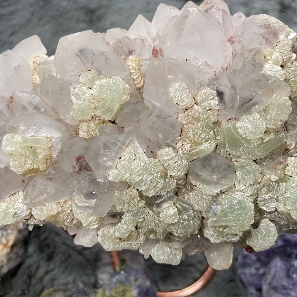 PROTECTIVE- PINK GARDEN QUARTZ CLUSTER- all natural 6”x3”x2” W PREHNITE