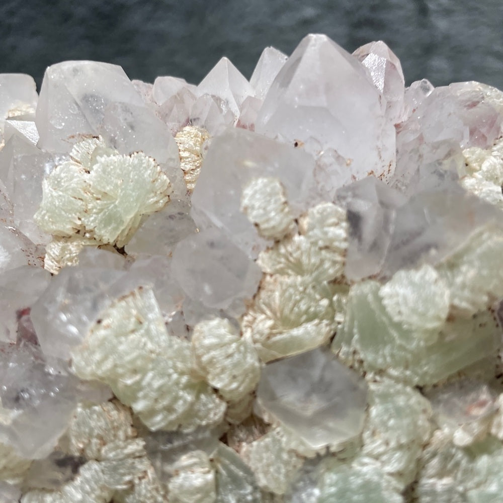 PROTECTIVE- PINK GARDEN QUARTZ CLUSTER- all natural 6”x3”x2” W PREHNITE