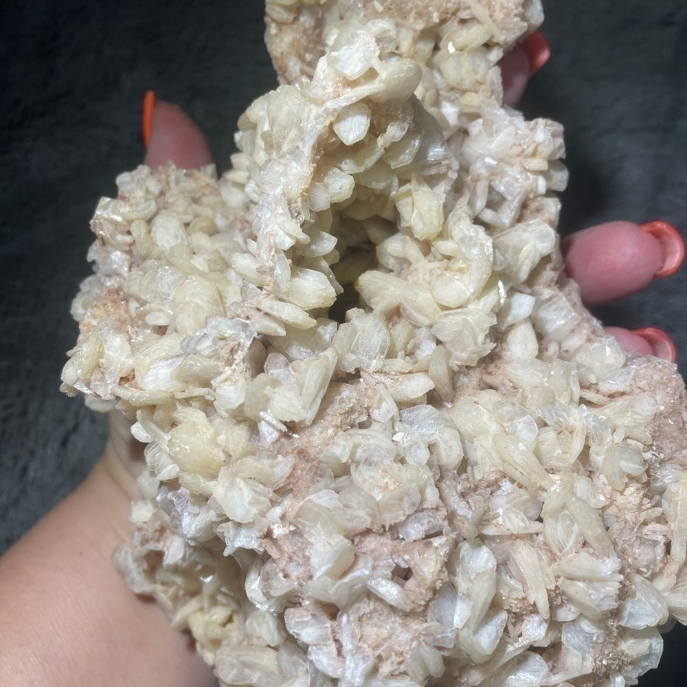 XL 9”x6”x5” CLUSTER PADDLE CALCITE AND STILBITE CRYSTAL PEACH AND CREAM COLORS