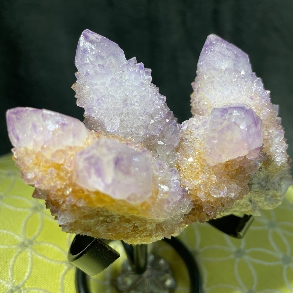 SPIRIT QUARTZ 5 points!! 3”x2” natural raw form crystal cluster pink, yellow..