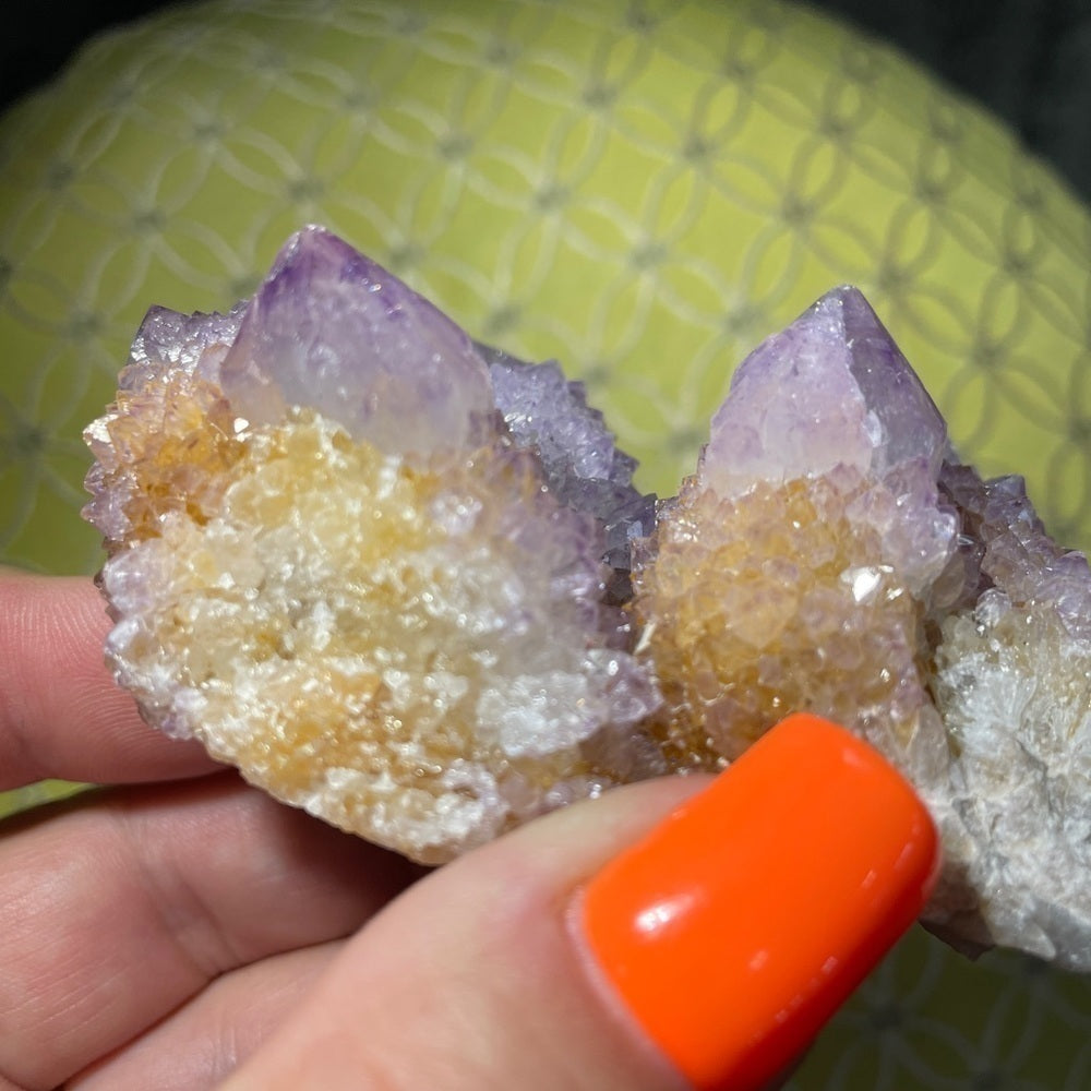 SPIRIT QUARTZ 5 points!! 3”x2” natural raw form crystal cluster pink, yellow..