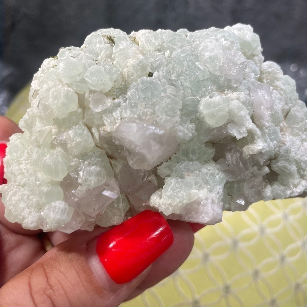 NATURAL CLEAR QUARTZ /DIAMOND QUARTZ COVERED IN PREHNITE 2.5”x2”