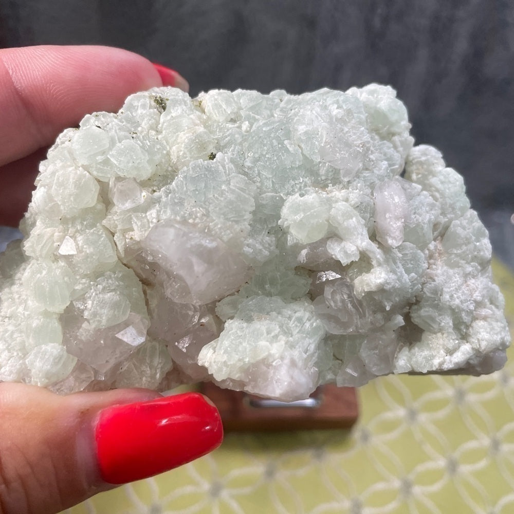 NATURAL CLEAR QUARTZ /DIAMOND QUARTZ COVERED IN PREHNITE 2.5”x2”