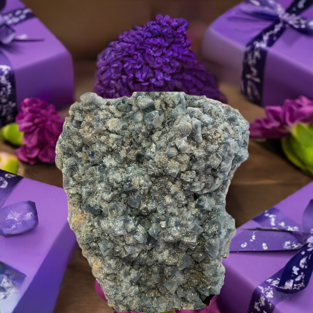 15.7 lb Natural Stunning green fluorite Specimen on custom wood stand, STRONG UV