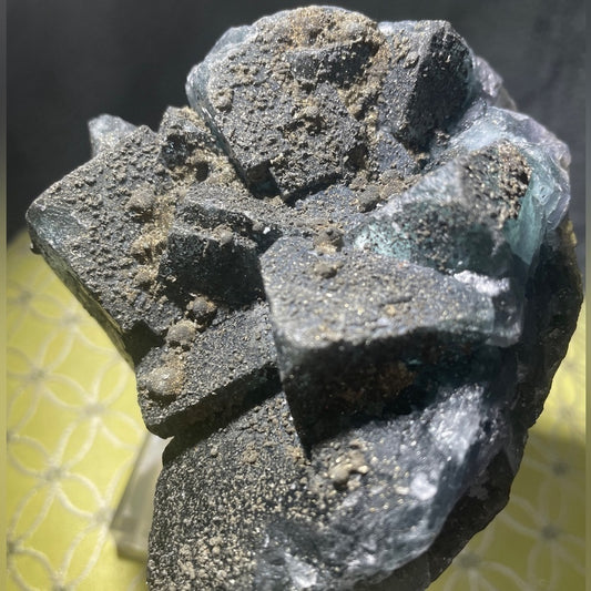 Raw crystal- RARE- one of a kind BLUE FLUORITE  XL CUBES w-PYRITE 4”x4”x4”