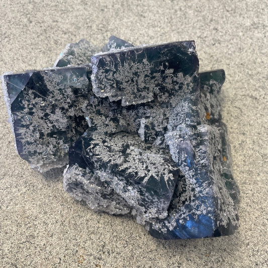 Stunning XL cubic formation, Blue Fluorite, 5”x 4”x2” STRONG UV