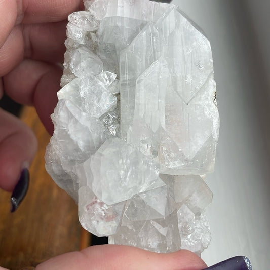 Raw genuine crystal- clear diamond calcite quartz cluster 3”x2” palm size
