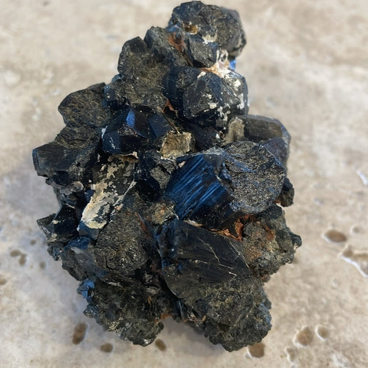 Raw crystal- uncommon genuine black tourmaline cluster with copper 3”x3”