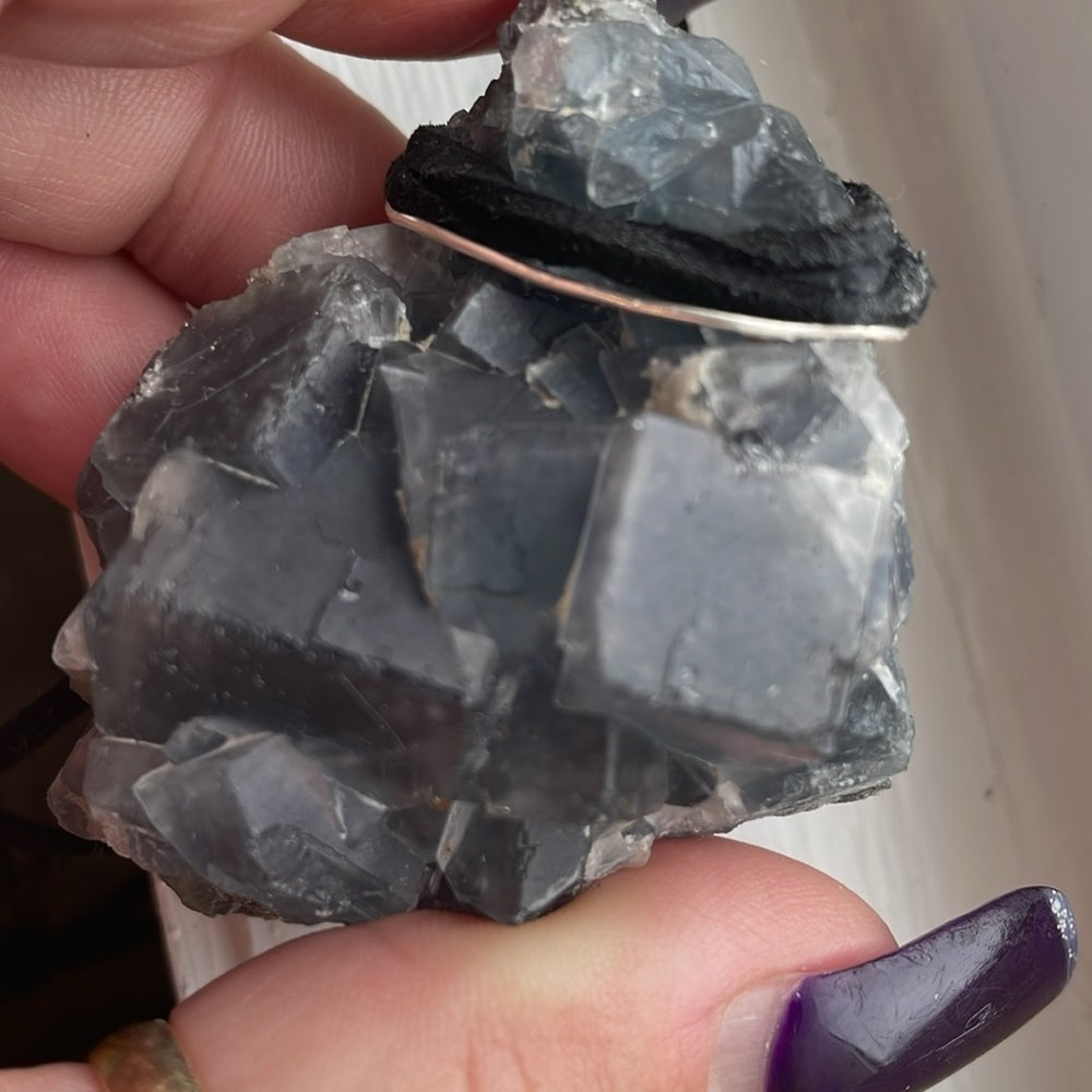 Raw, rough, natural crystal- blue fluorite necklace