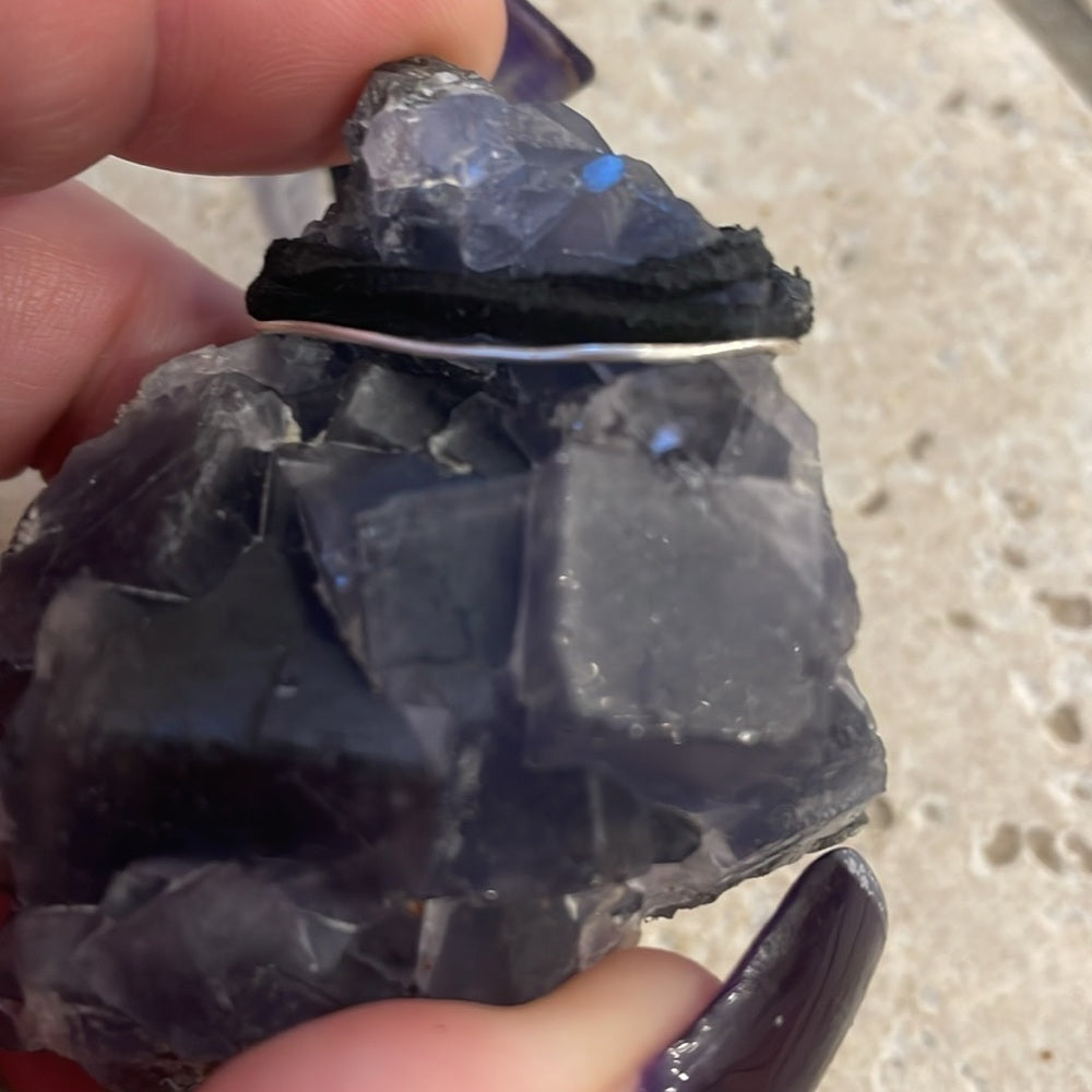 Raw, rough, natural crystal- blue fluorite necklace