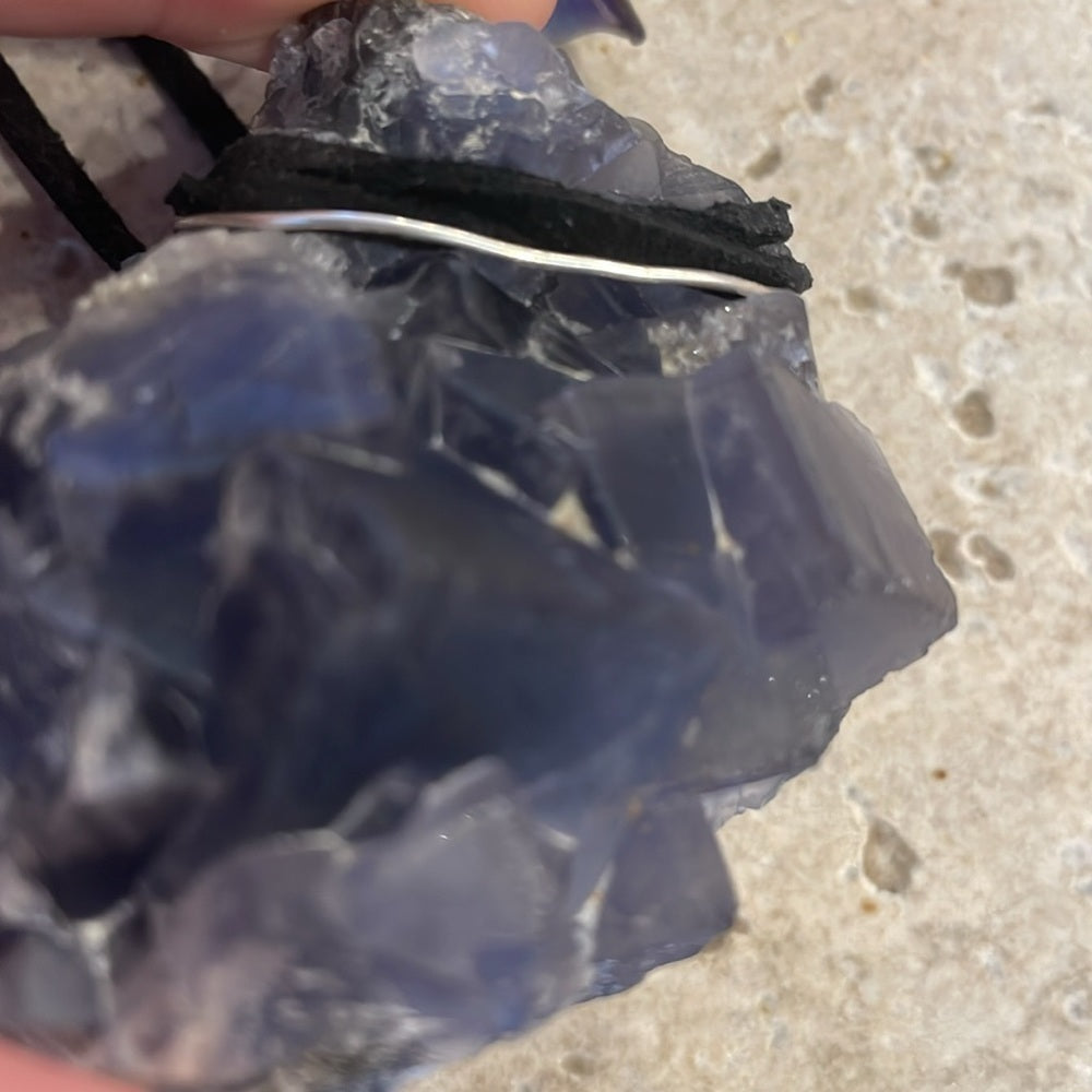 Raw, rough, natural crystal- blue fluorite necklace
