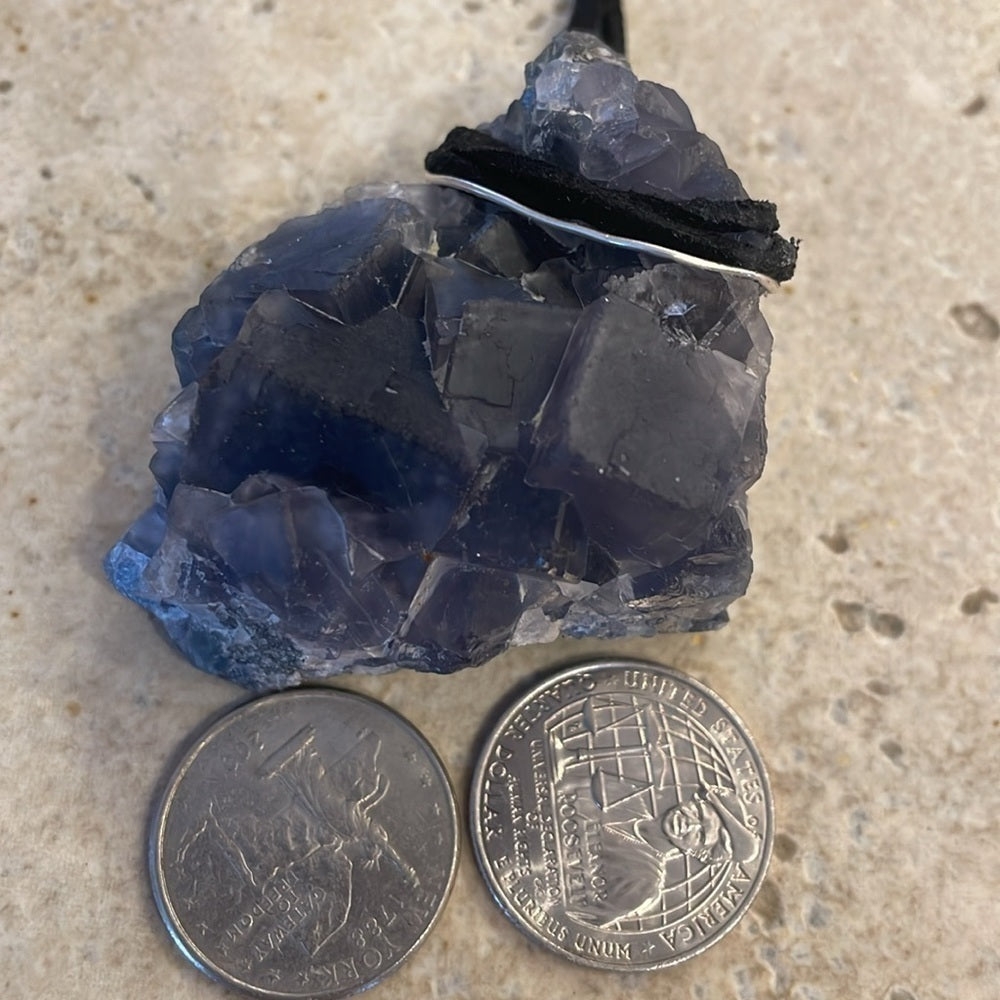 Raw, rough, natural crystal- blue fluorite necklace