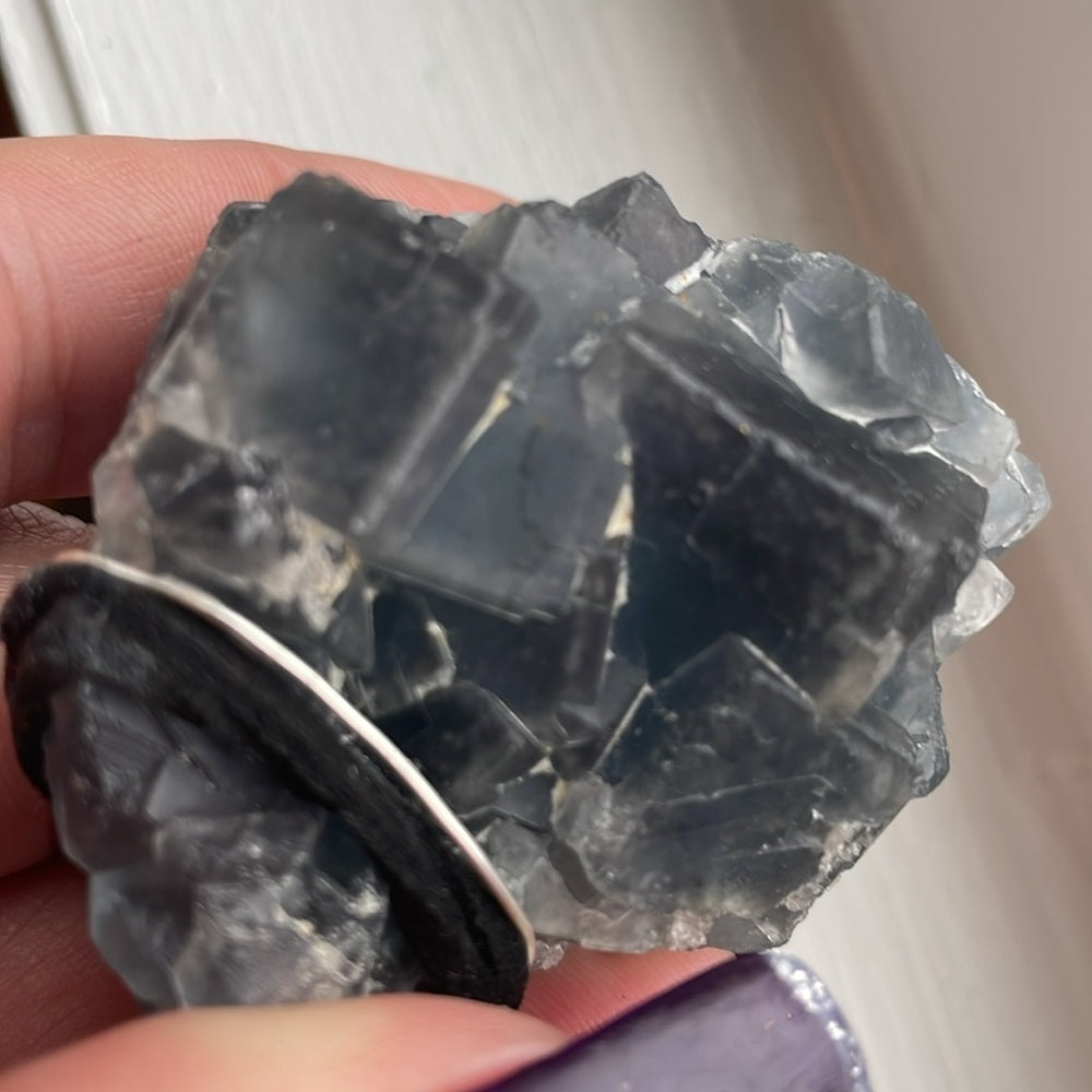 Raw, rough, natural crystal- blue fluorite necklace