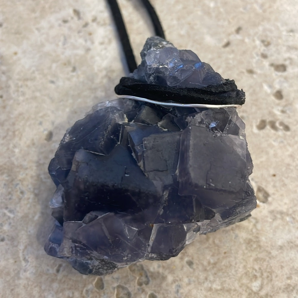 Raw, rough, natural crystal- blue fluorite necklace
