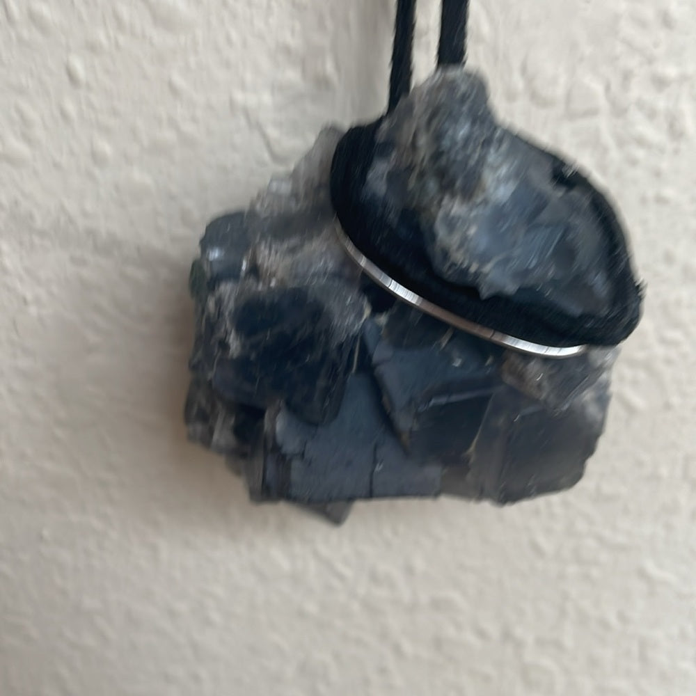 Raw, rough, natural crystal- blue fluorite necklace