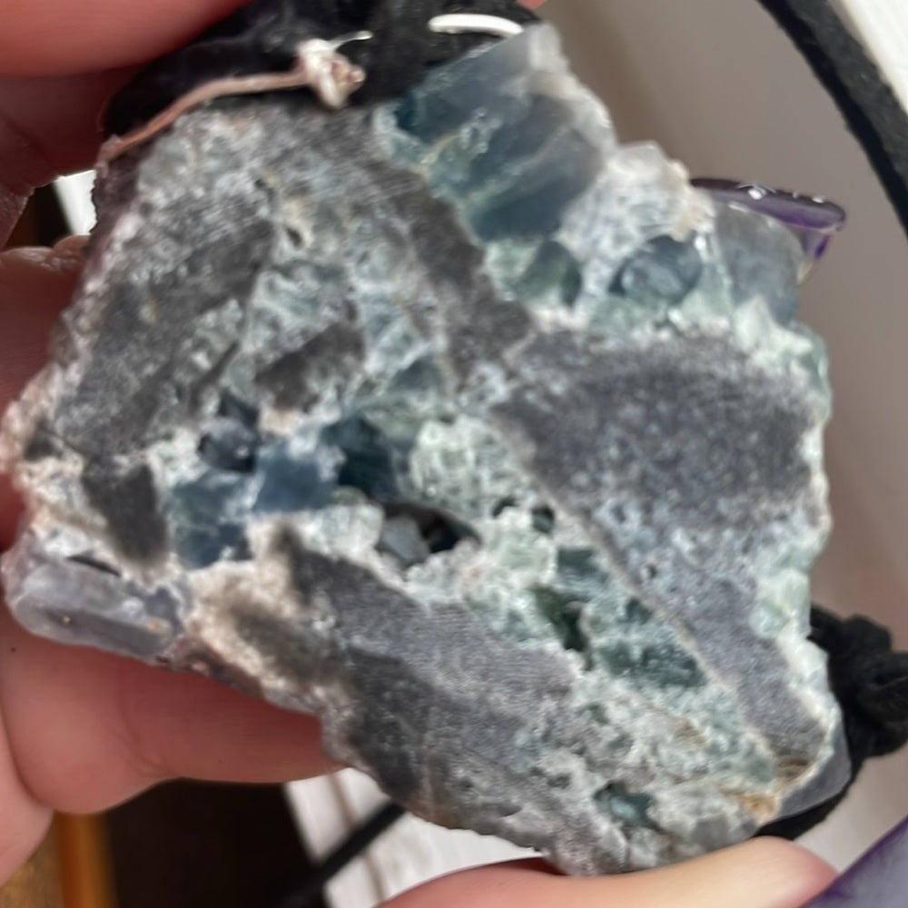 Raw, rough, natural crystal- blue fluorite necklace