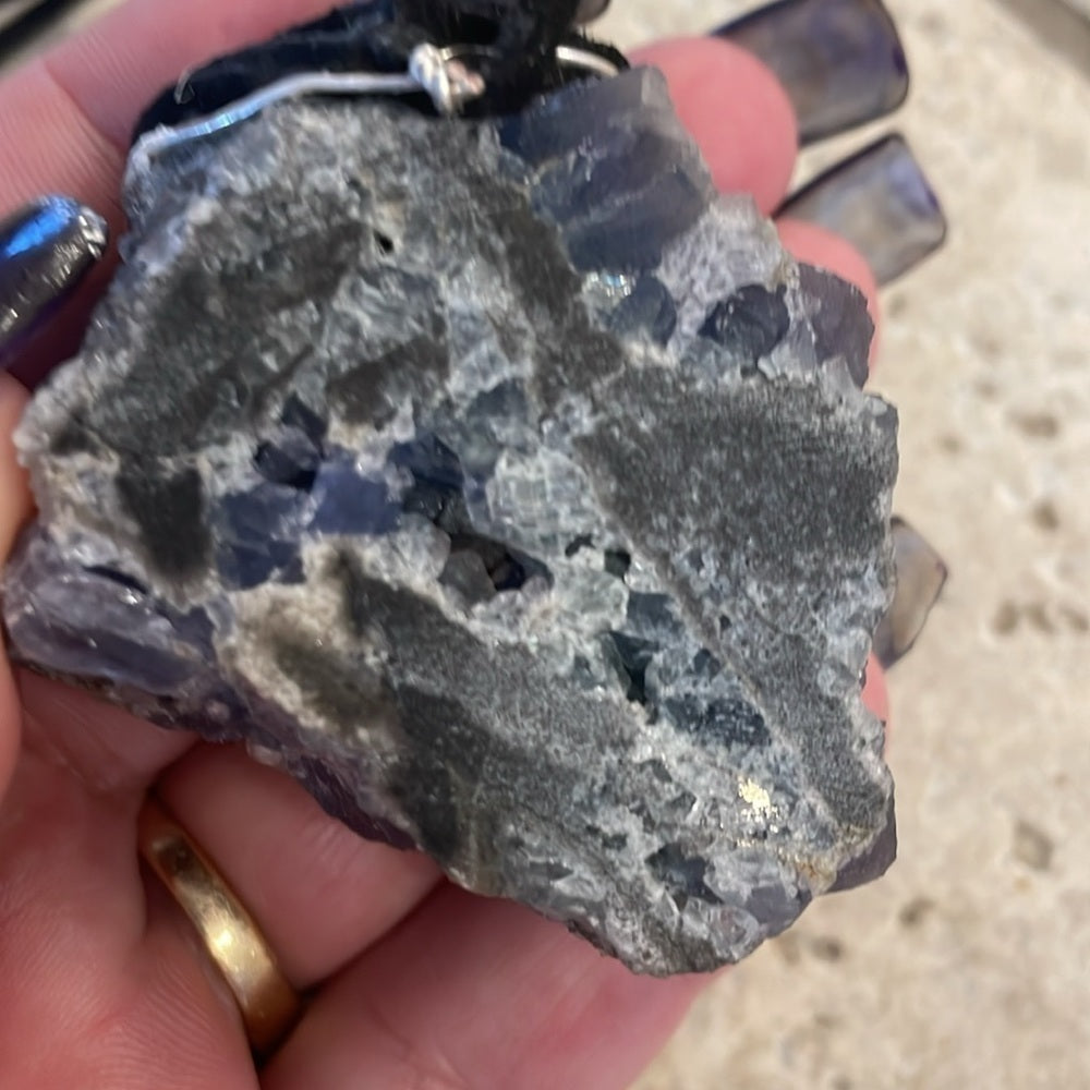 Raw, rough, natural crystal- blue fluorite necklace