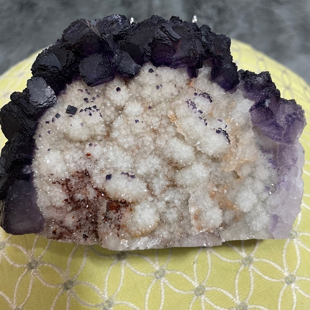 STUNNING SPHALERITE XTRA DRUZY FLOWER- PURPLE FLUORITE UV REACTION 5”x3.5”x2”