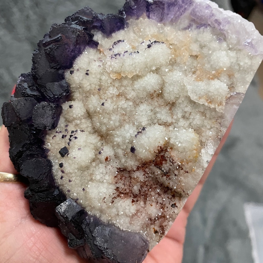 STUNNING SPHALERITE XTRA DRUZY FLOWER- PURPLE FLUORITE UV REACTION 5”x3.5”x2”