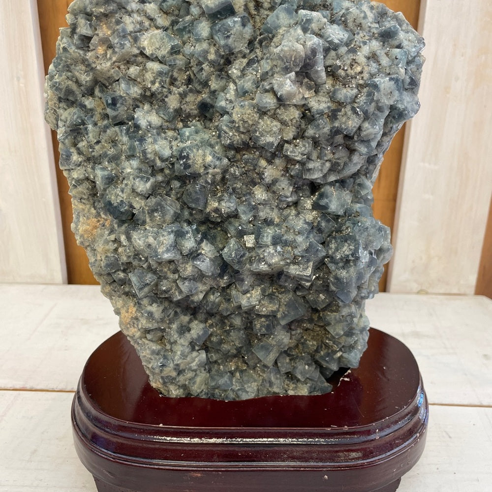15.7 lb Natural Stunning green fluorite Specimen on custom wood stand, STRONG UV
