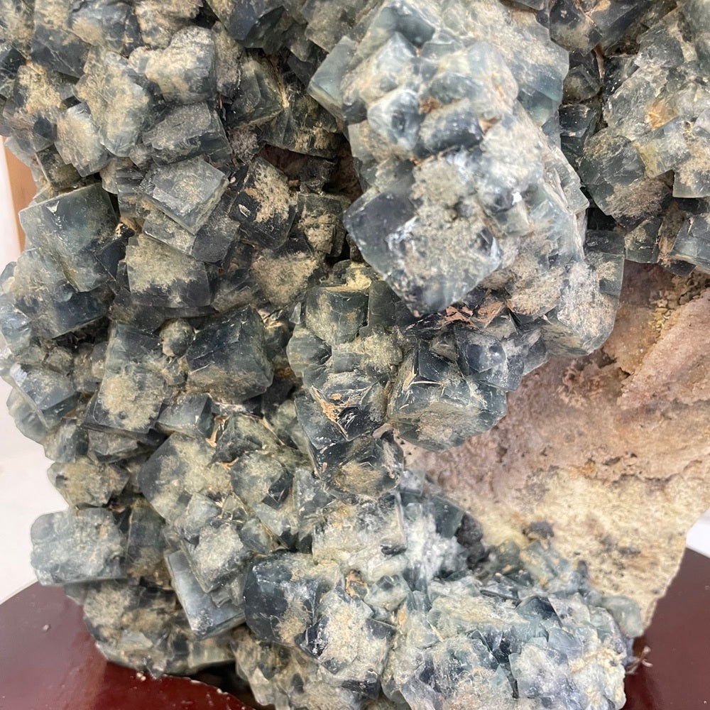 15.7 lb Natural Stunning green fluorite Specimen on custom wood stand, STRONG UV