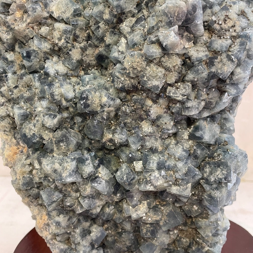 15.7 lb Natural Stunning green fluorite Specimen on custom wood stand, STRONG UV