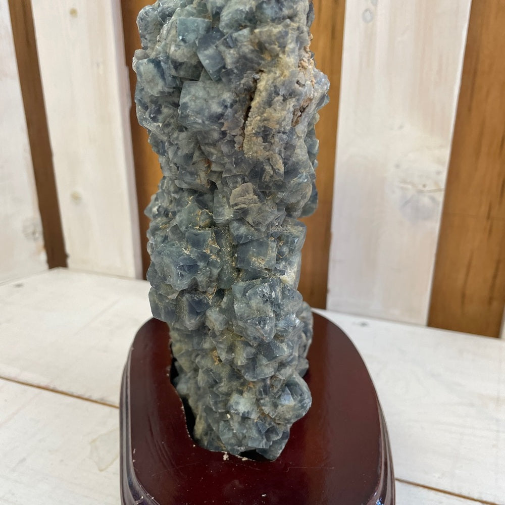 15.7 lb Natural Stunning green fluorite Specimen on custom wood stand, STRONG UV