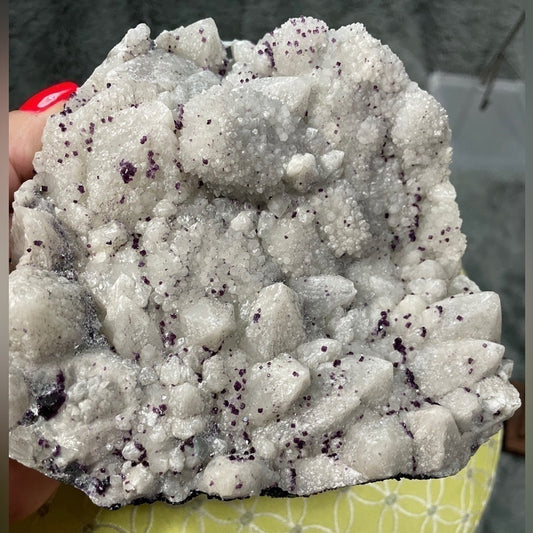 XL CANDLE QUARTZ CLUSTER 6”x5”x3”thick GORGEOUS GREY W- PURPLE “SPARKLES”