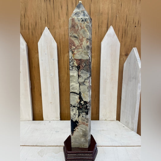 XL Natural VOLCANO AGATE TOWER! Druzy pockets, amazing color, UV 19.5” H 3.4KGS