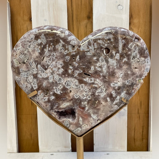 WOWZA❤️❤️XL PINK AMY HEART, NATURAL INCLUSIONS, QUARTZ DRUZY, 6.45LBs