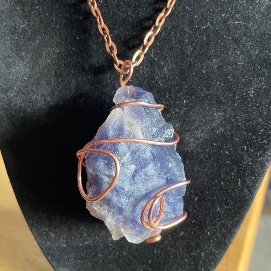 Blue fluorite raw crystal necklace