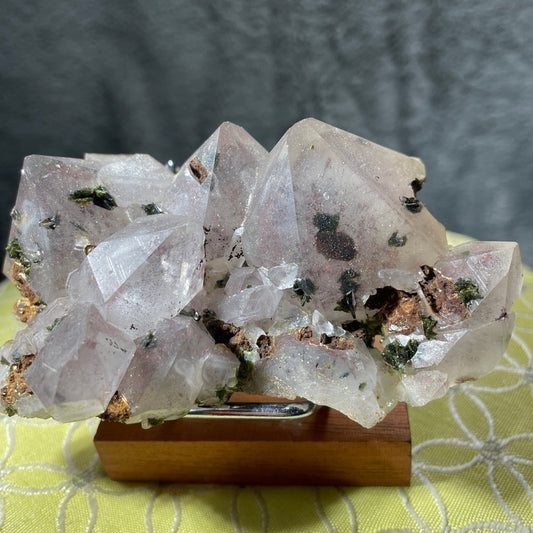Raw crystal PINK garden quartz W- EPIDOTE - HARD TO FIND PINK QUARTZ 4”x2.5”