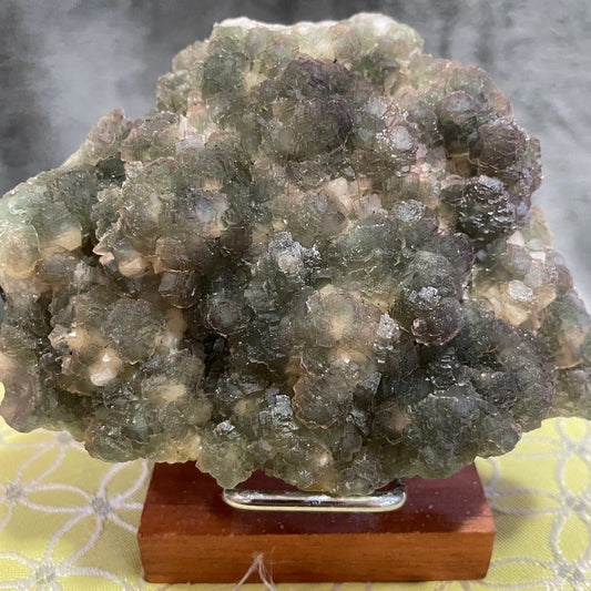 Raw crystal- green fluorite covered candle quartz! Strong PURPLE UV 5”x3.5”