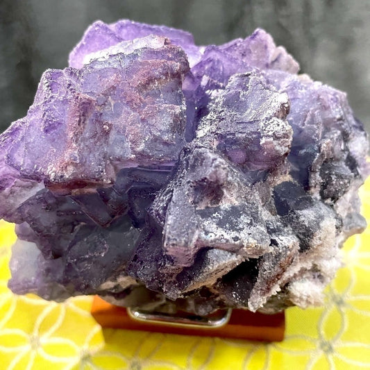 Raw crystal XL CUBIC FORMATION PURPLE FLUORITE with SUGAR CALCITE W- SPHALERITE