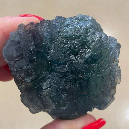 SOLID BLUE FLUORITE “step structure”no rock- green and blue layered banding 3”x3