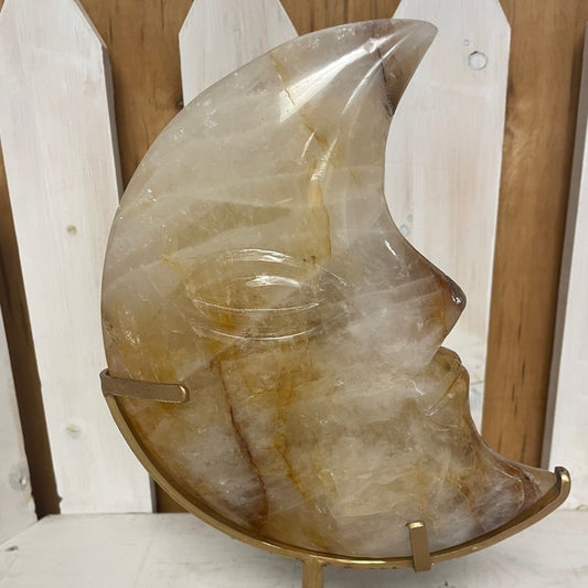 AMAZING GOLDEN HEALER QUARTZ CRYSTAL MOON w/STAND 8.2LBS