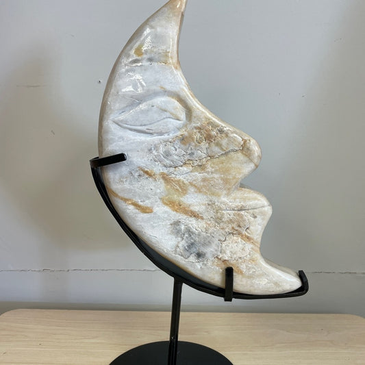 XL 100% NATURAL JASPER MOON W/ custom stand18” high, 9”wide 3” thick 3.9KG 8.7LB