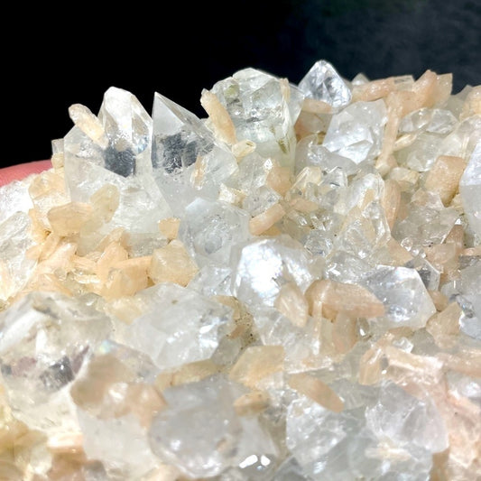 Crystal cluster- DIAMOND quartz cluster w/ stilibite 6”x3”x2”
