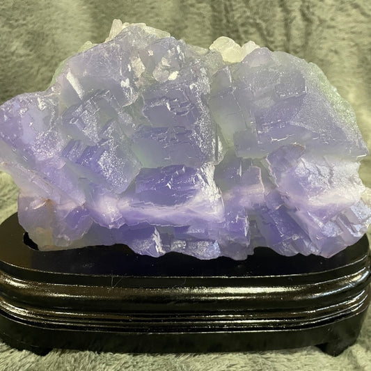 SHOW PIECE- FLUORITE green- blue-purple-STEP CUBE FORMATION- CUSTOM STAND 7”x5”