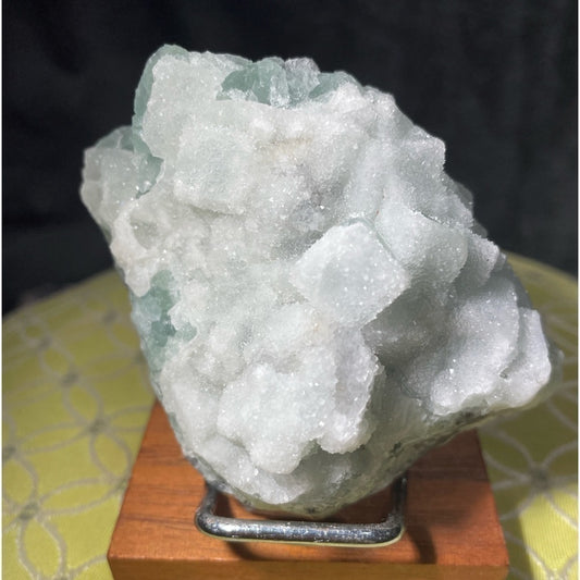 3” NATURAL GREEN FLUORITE CUBIC FORMATION COVERED IN SUGAR CALCITE UV REACTIVE