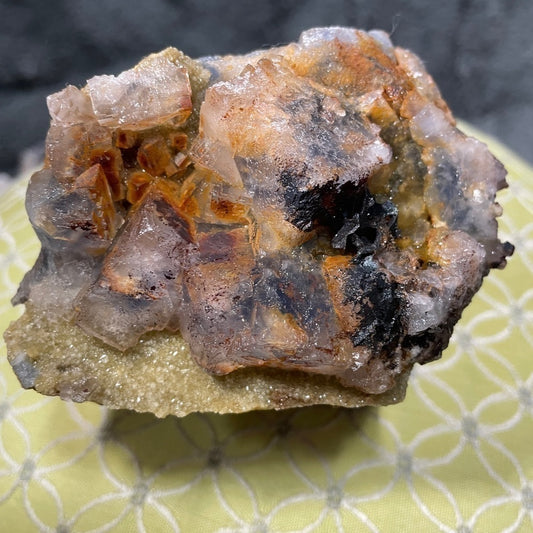4”x3”x3”THICK BLUE FLUORITE- YELLOW SPHALERITE- NATURAL IRON DEPOSIT