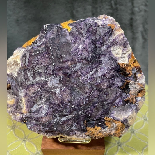 NATURAL RAW PURPLE FLUORITE W- gold minerals 4”x4” perfect cube formations