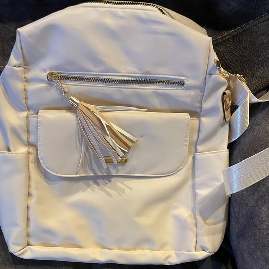 Beige and cream nylon backpack
